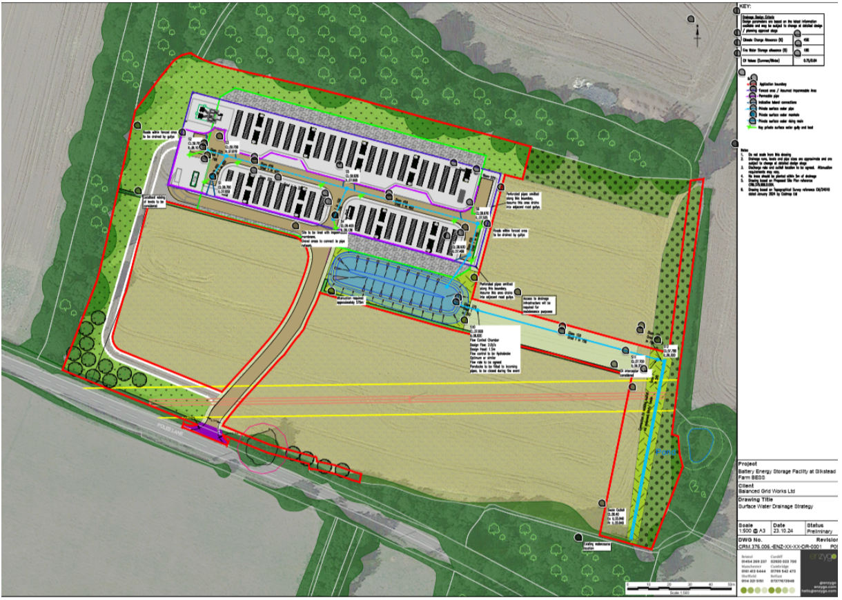 Ready-to-build BESS site layout and drainage strategy drawing