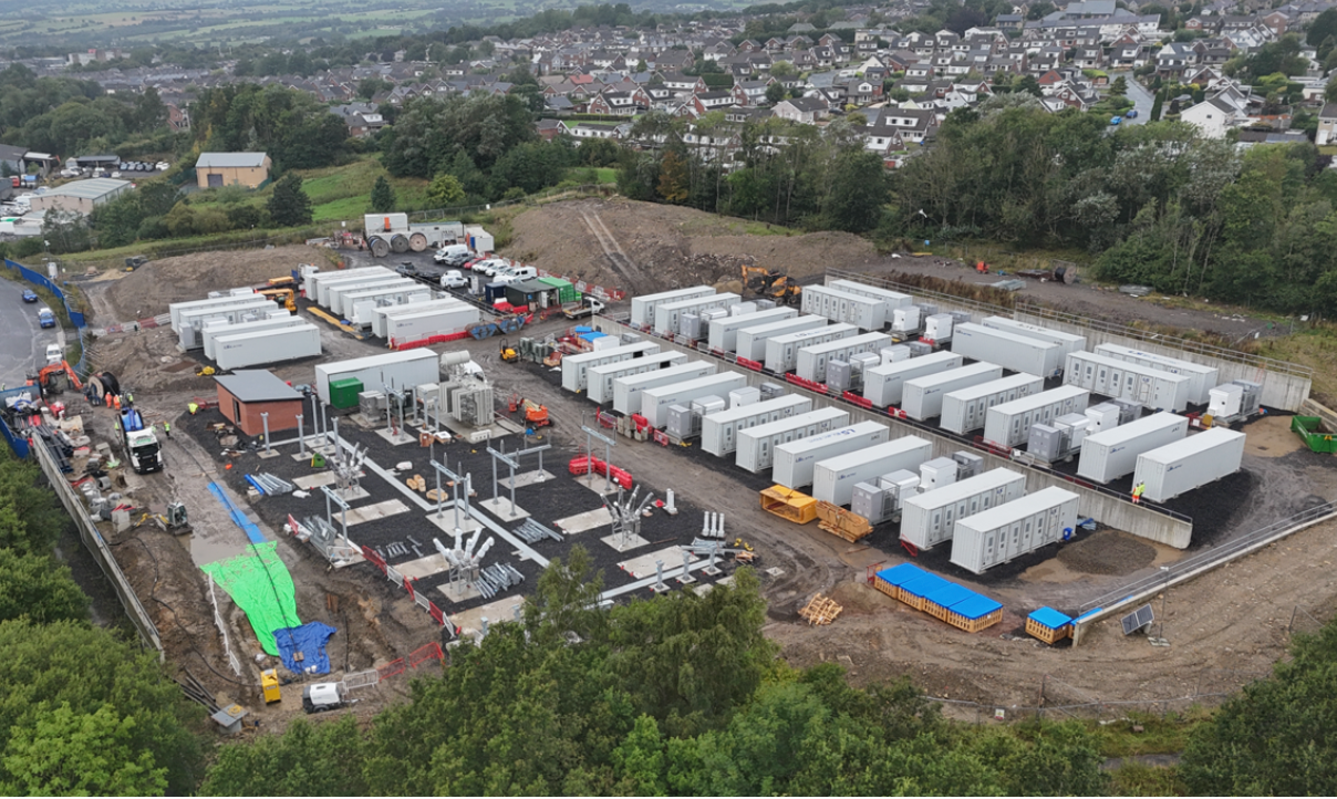 Aerial view of the Burnley battery storage site under construction