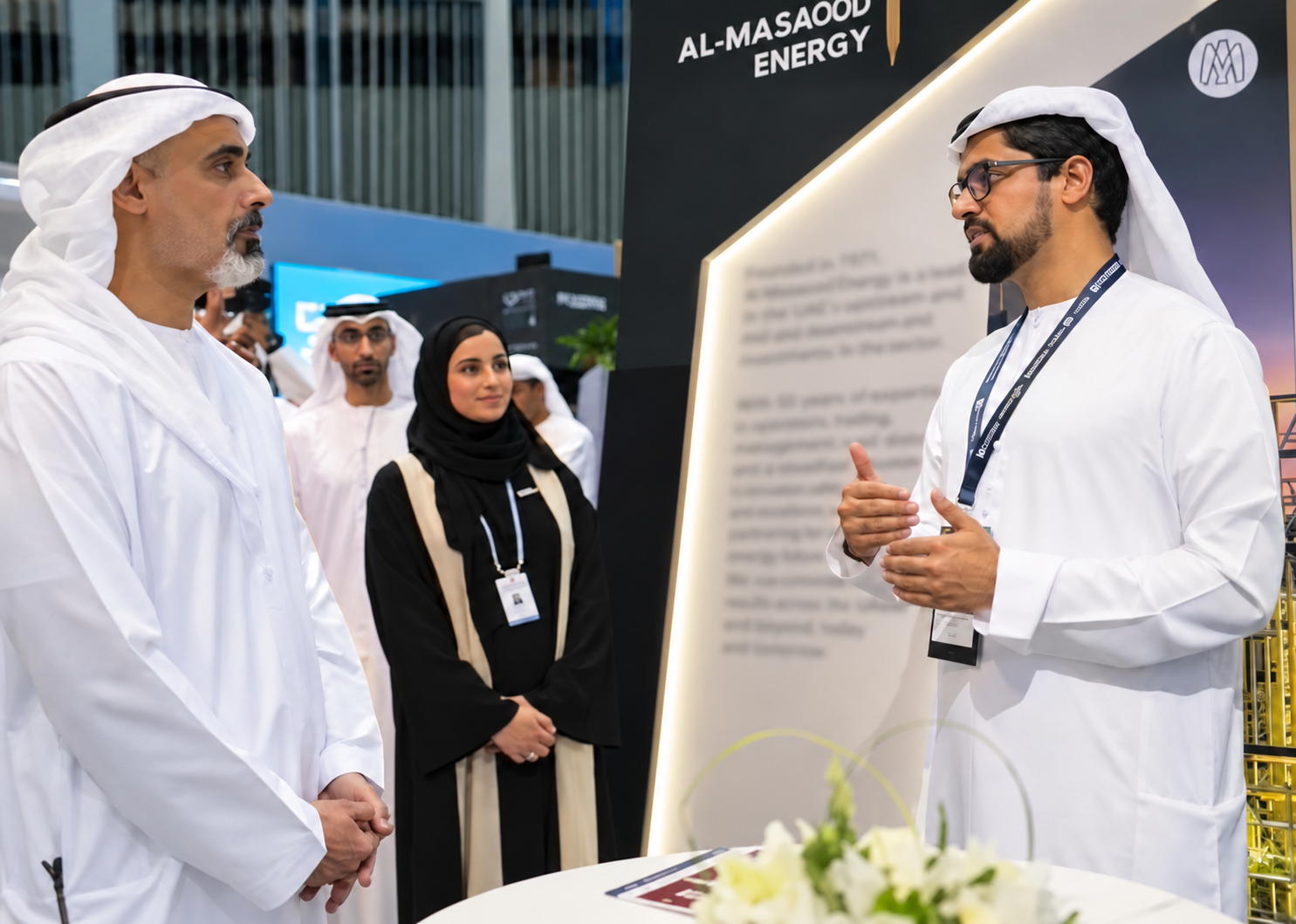Ibrahim Al Hashdi in discussion at an energy conference in Abu Dhabi